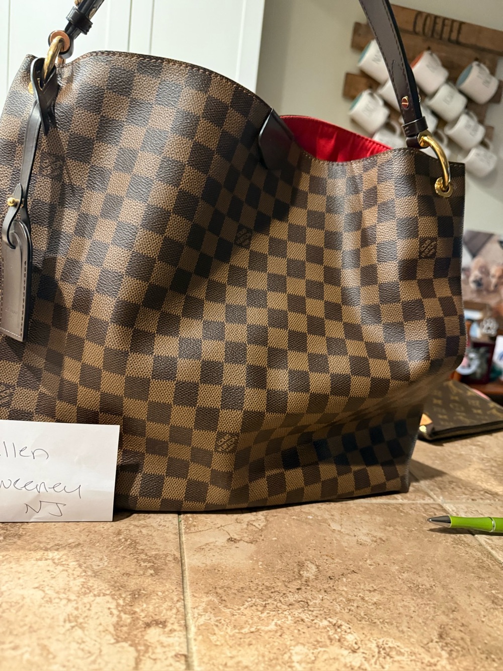 Louis Vuitton Graceful  Damier Ebene Shoulder Bag with Red Interior